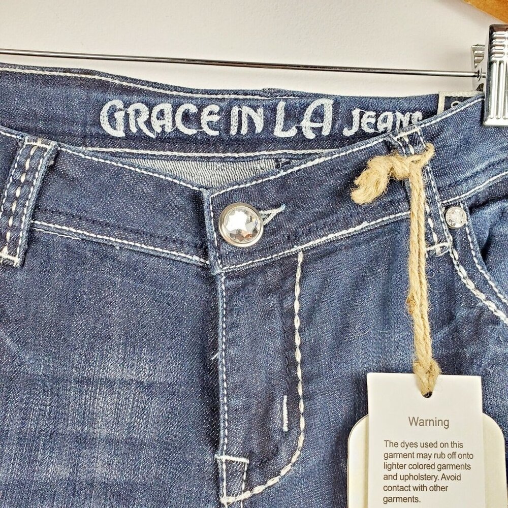 Grace in LA Women Bootcut Jeans Mid Rise Bold Cross Stretch Med Blue 30/34 NWT - Picture 5 of 10